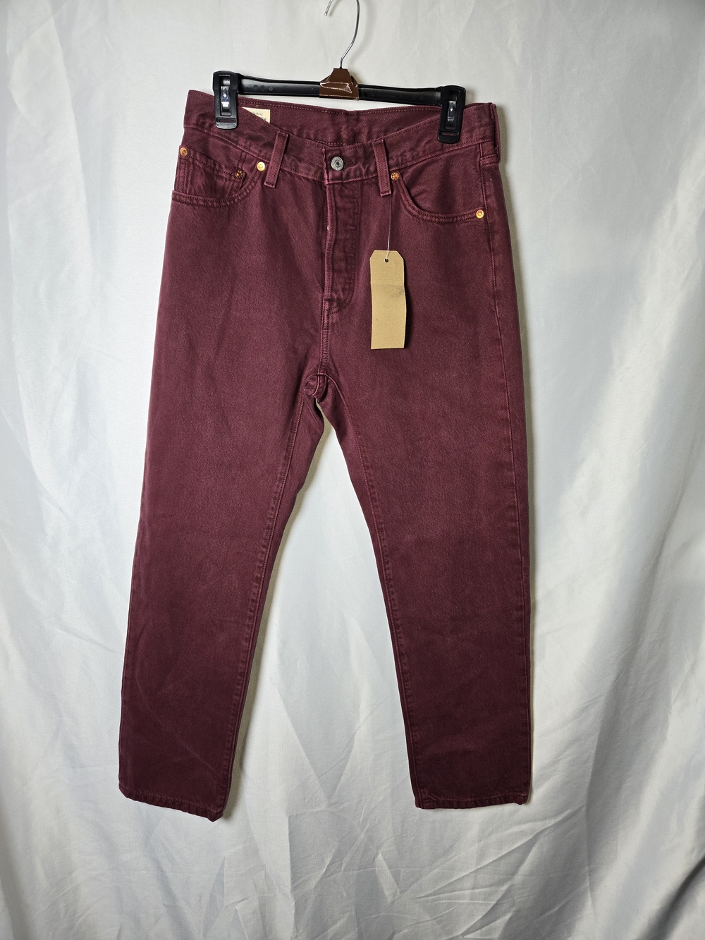 Levis 501 Jeans 29x28 Red Burgundy Denim Straight Leg Button Fly